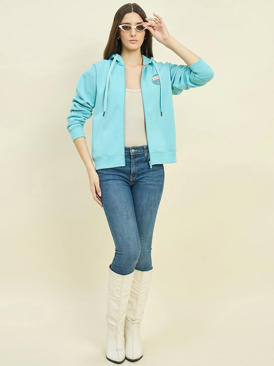 Madame Blue Cotton Blend Hooded Sweatshirt - Image 3