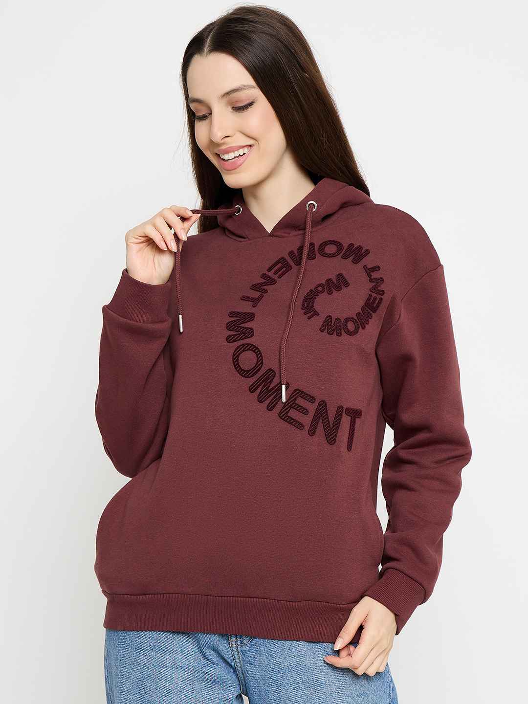 Madame Typograpy Print Hooded Brown Sweatshirt - Image 3