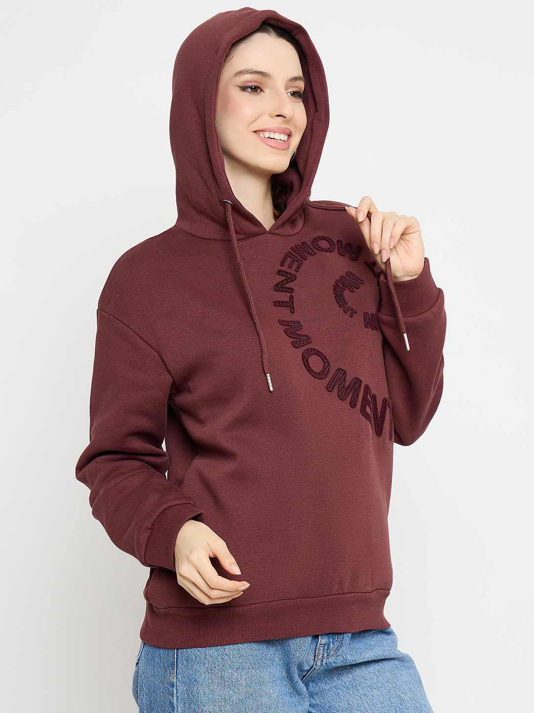 Madame Typograpy Print Hooded Brown Sweatshirt - Image 4