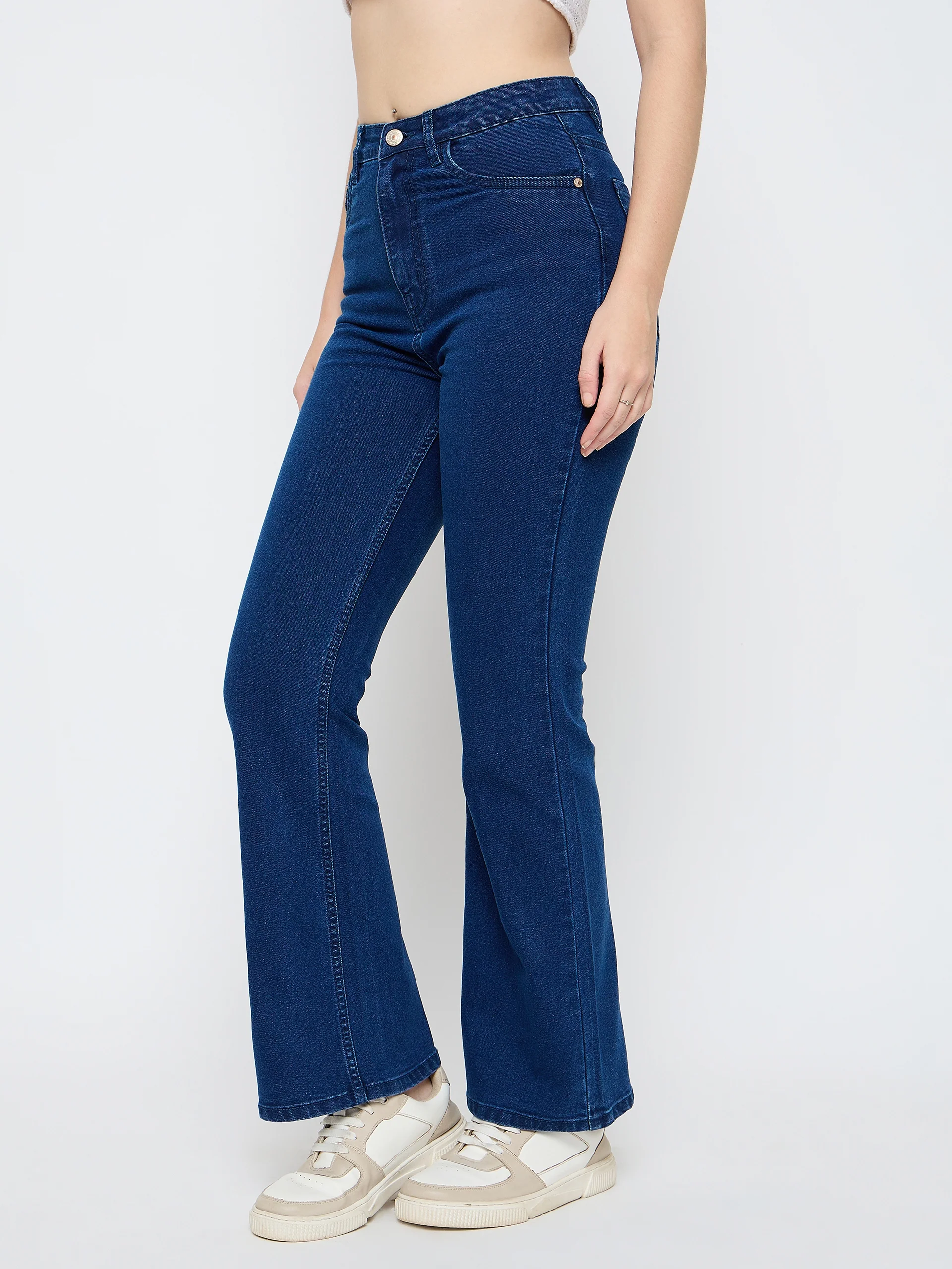 Madame Cotton Blend Dark Blue Flared Jeans - Image 4