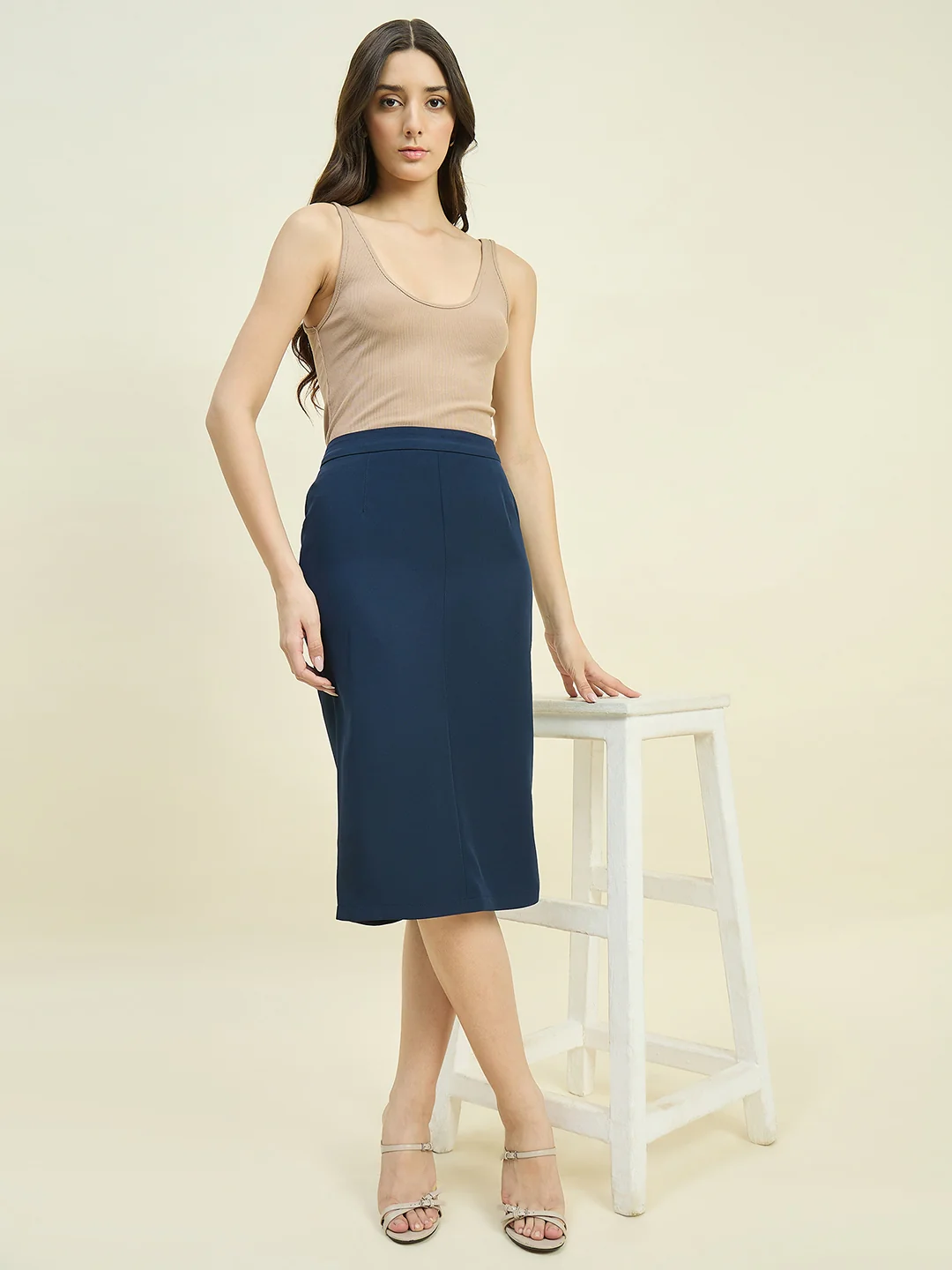Madame Blue Mid Length Fitted Skirt - Image 3