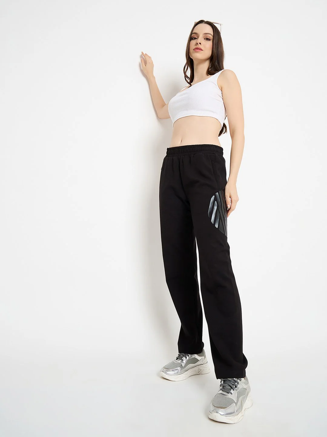 Madame Typography Print Black Straight Track Bottoms - Image 2