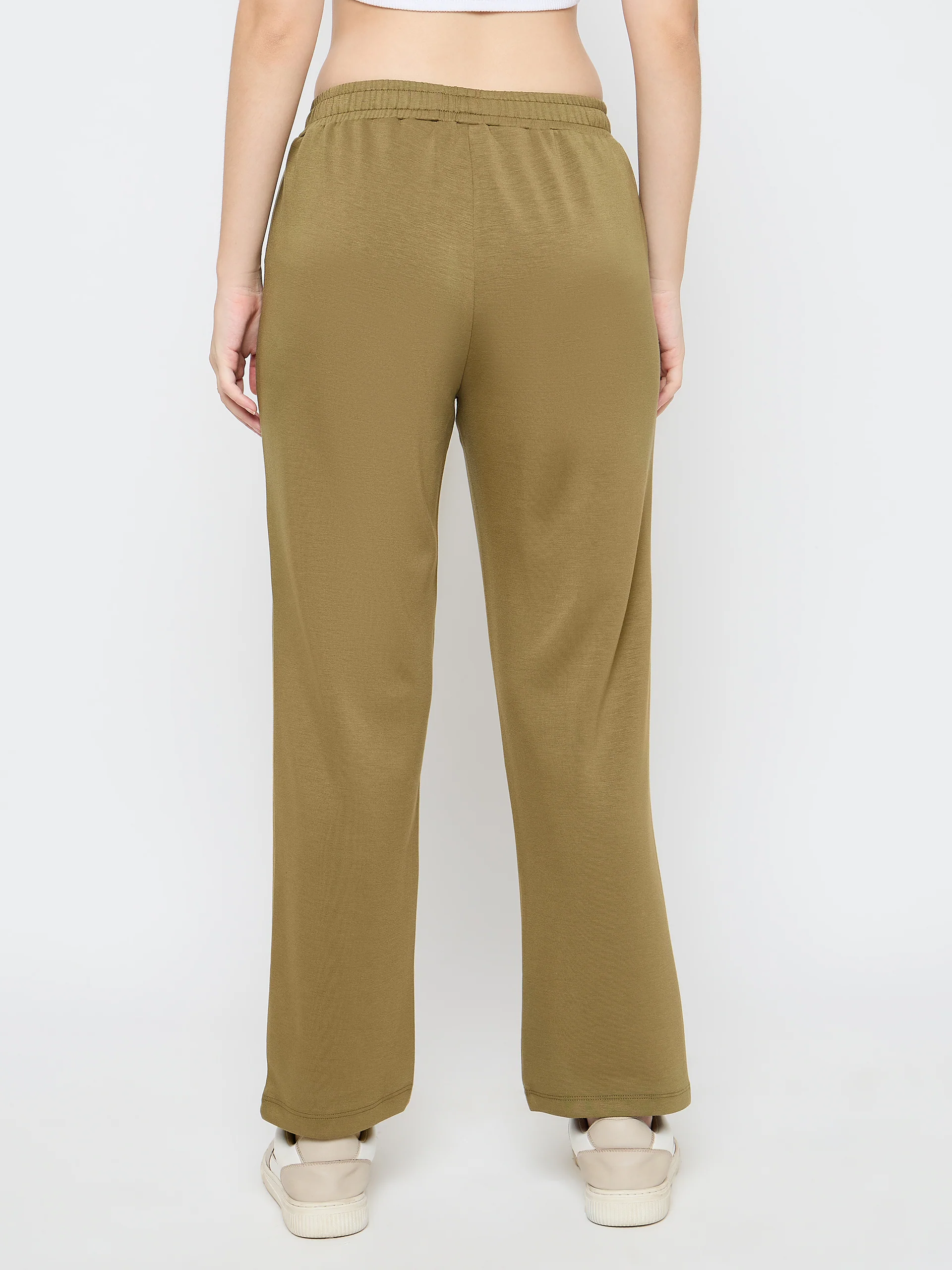 Madame Typography Print Olive Green Straight Track Bottoms - Image 5