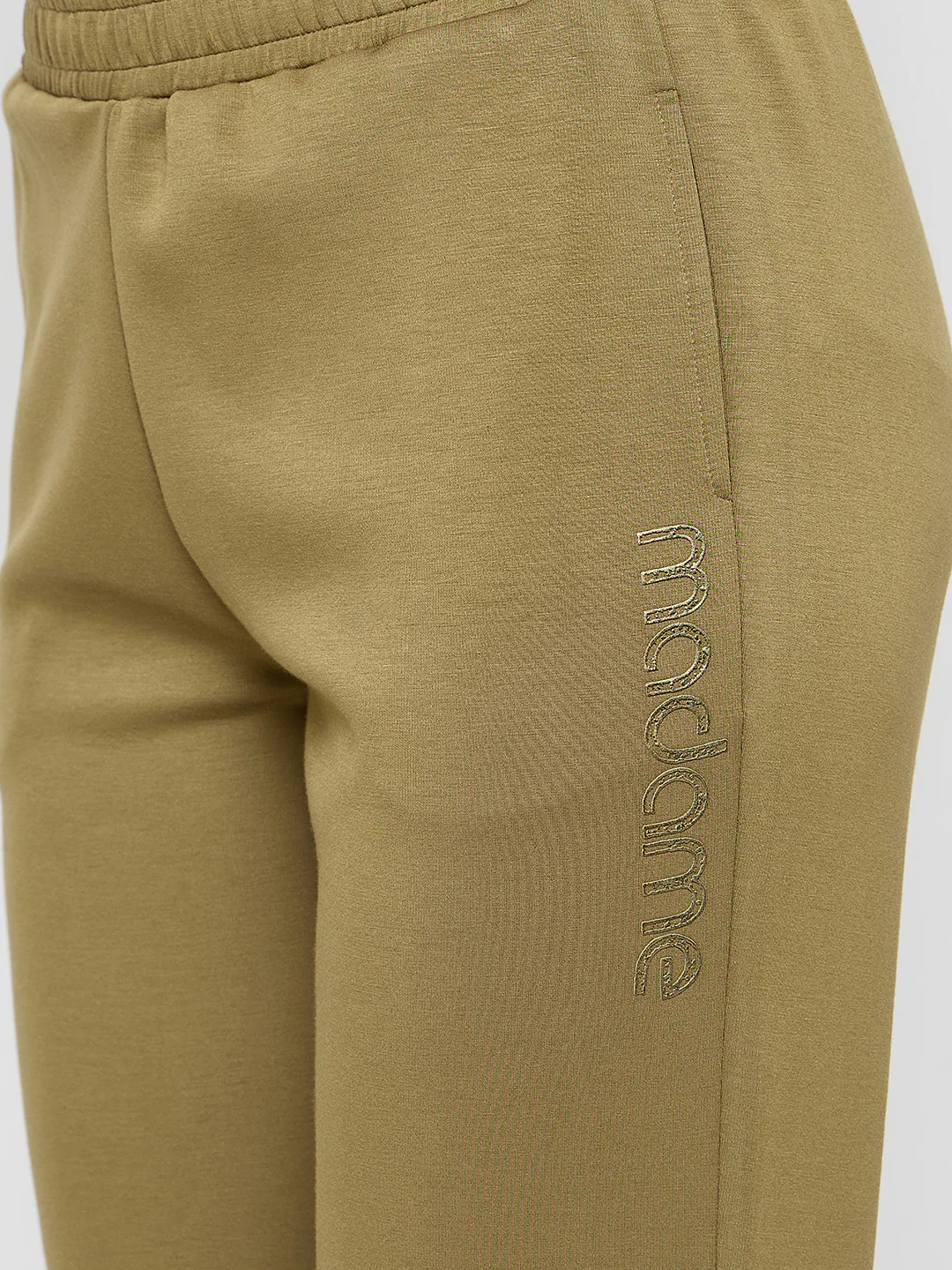 Madame Typography Print Olive Green Straight Track Bottoms - Image 6