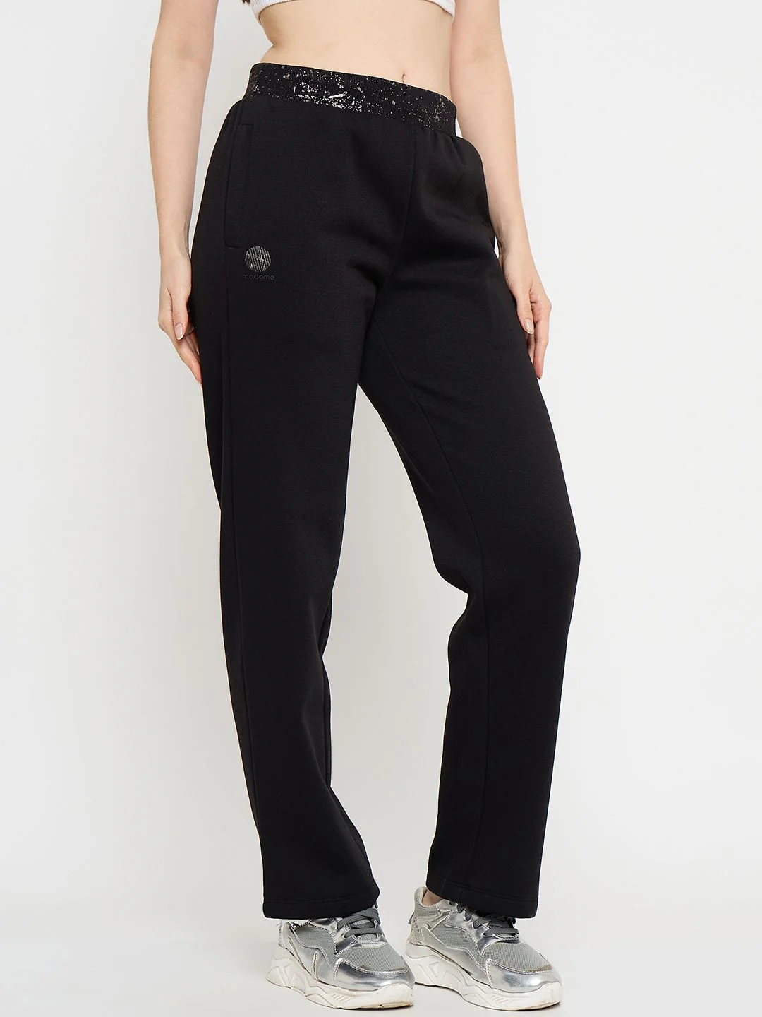Madame Abstract Print Black Tapered Track Bottoms - Image 4