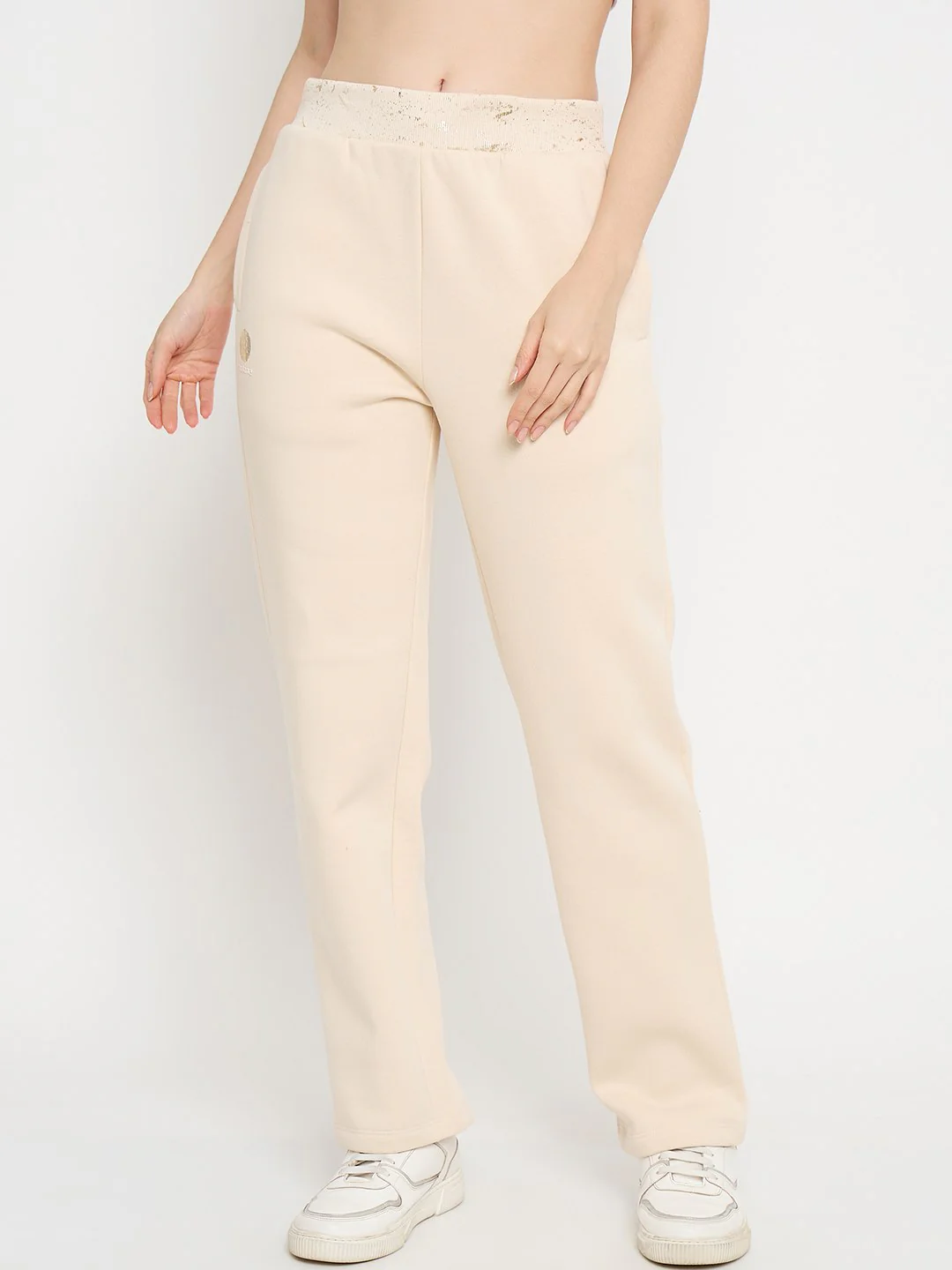 Madame Abstract Print Ivory Tapered Track Bottoms