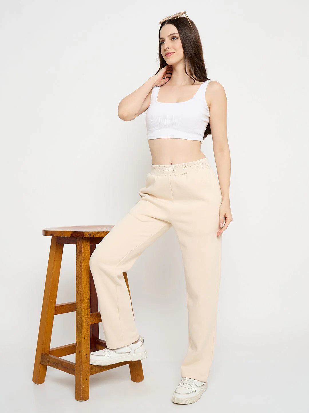 Madame Abstract Print Ivory Tapered Track Bottoms - Image 2