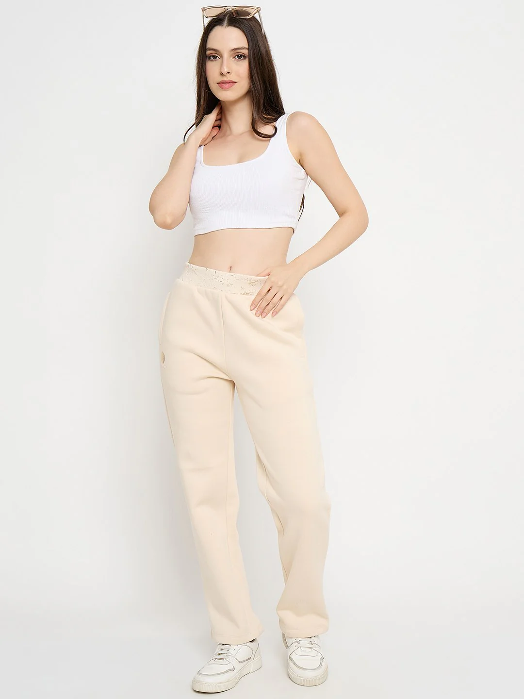 Madame Abstract Print Ivory Tapered Track Bottoms - Image 3