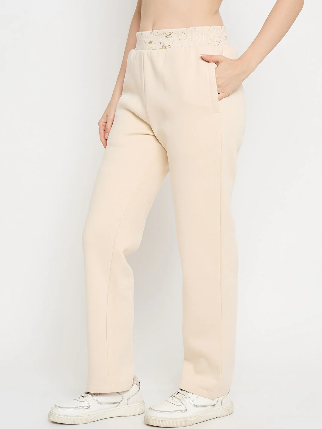 Madame Abstract Print Ivory Tapered Track Bottoms - Image 5