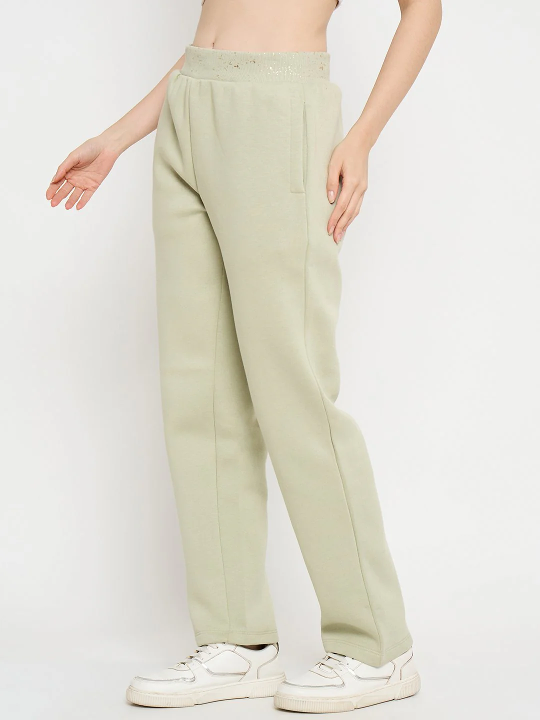 Madame Abstract Print Mint Green Tapered Track Bottoms - Image 5