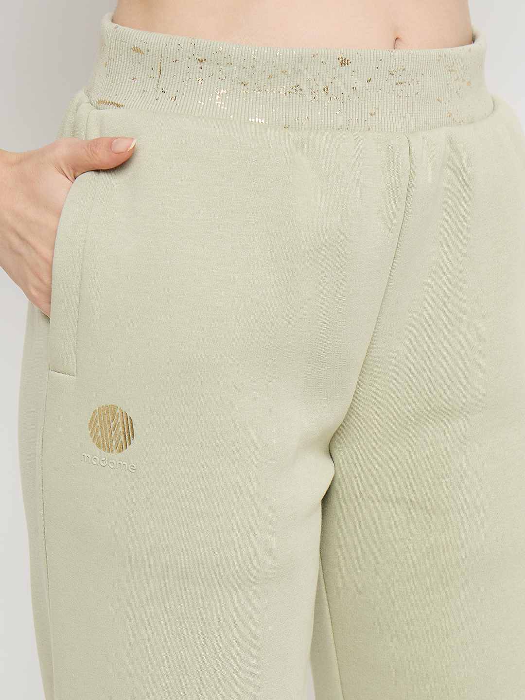 Madame Abstract Print Mint Green Tapered Track Bottoms - Image 7