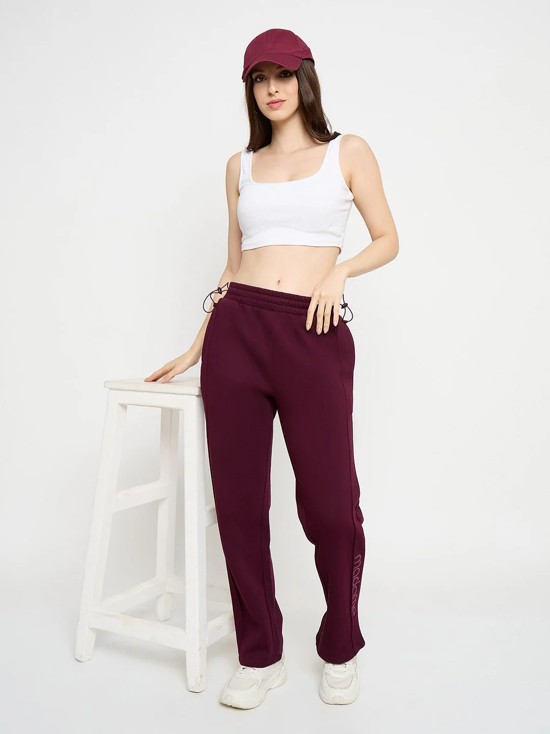Madame Typography Print Plum Straight Track Bottoms - Image 2