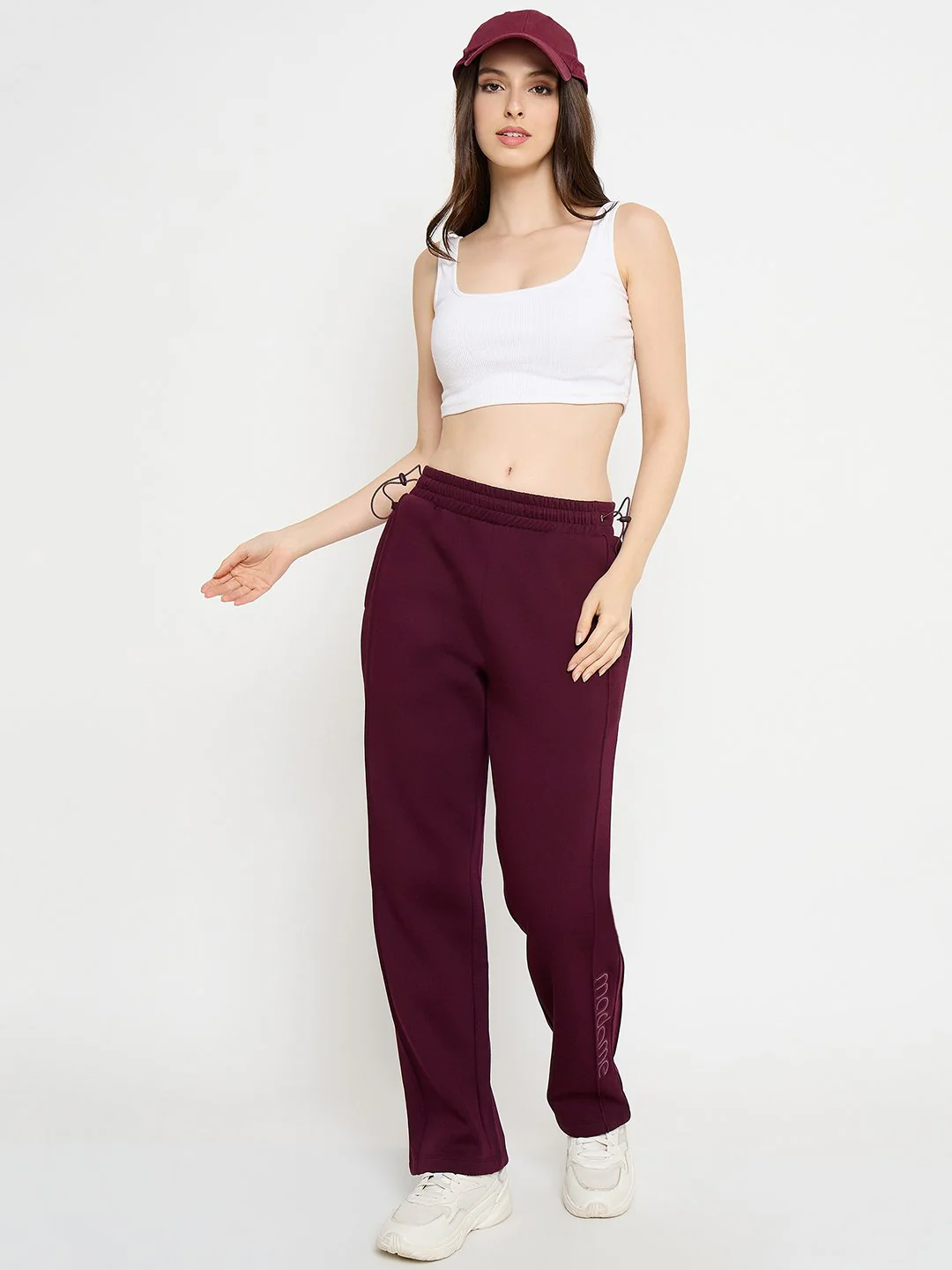 Madame Typography Print Plum Straight Track Bottoms - Image 3
