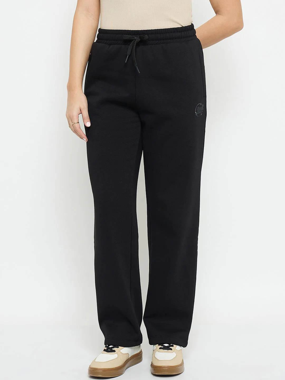 Madame Black Cotton Blend Track Bottoms