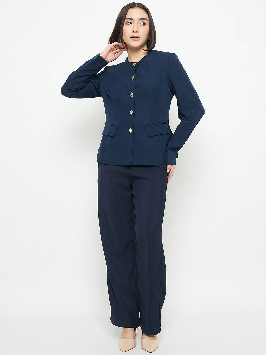 Madame Blue Round Neck Blazer - Image 2