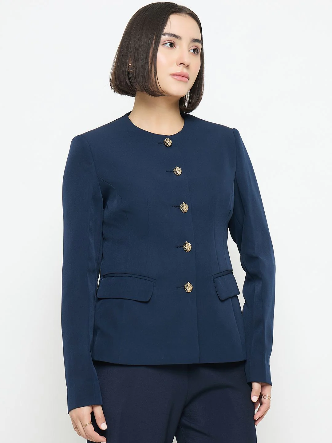 Madame Blue Round Neck Blazer - Image 4