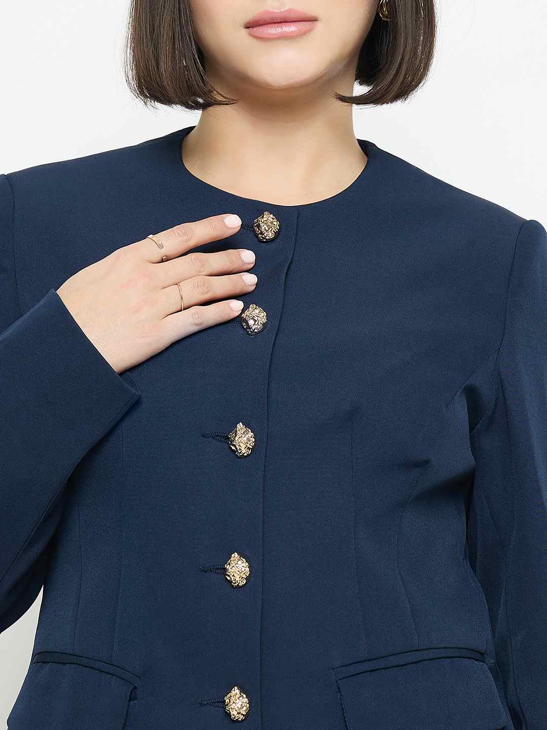 Madame Blue Round Neck Blazer - Image 7