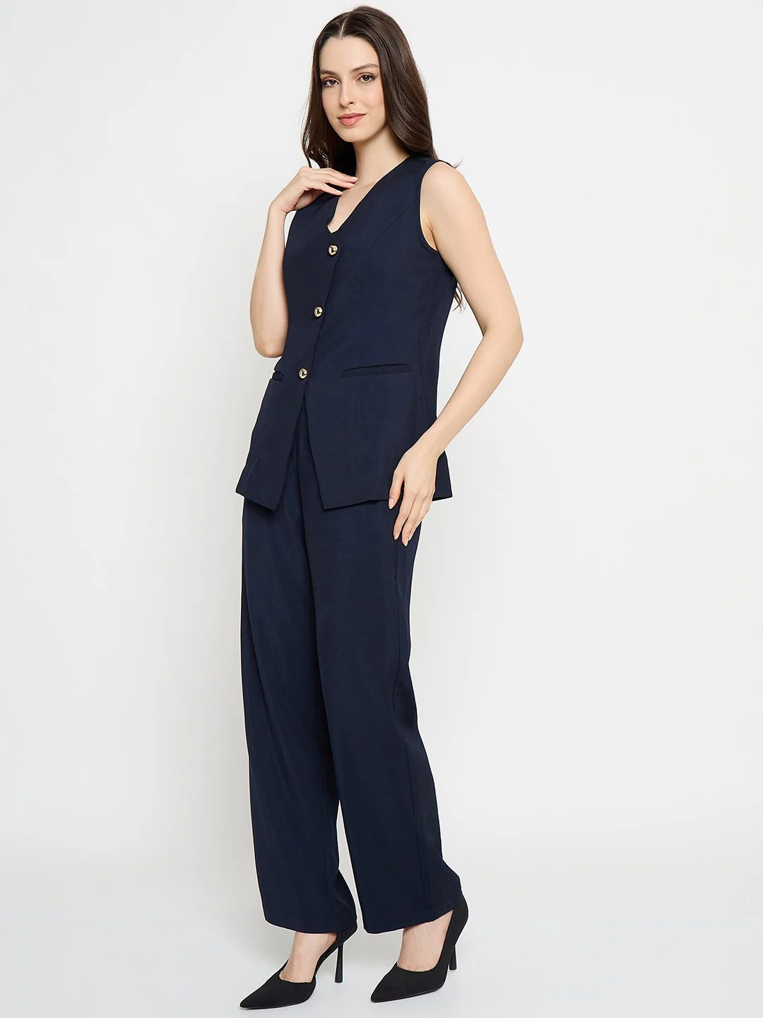 Madame Asymmetrical Neck Navy Blue Top - Image 5