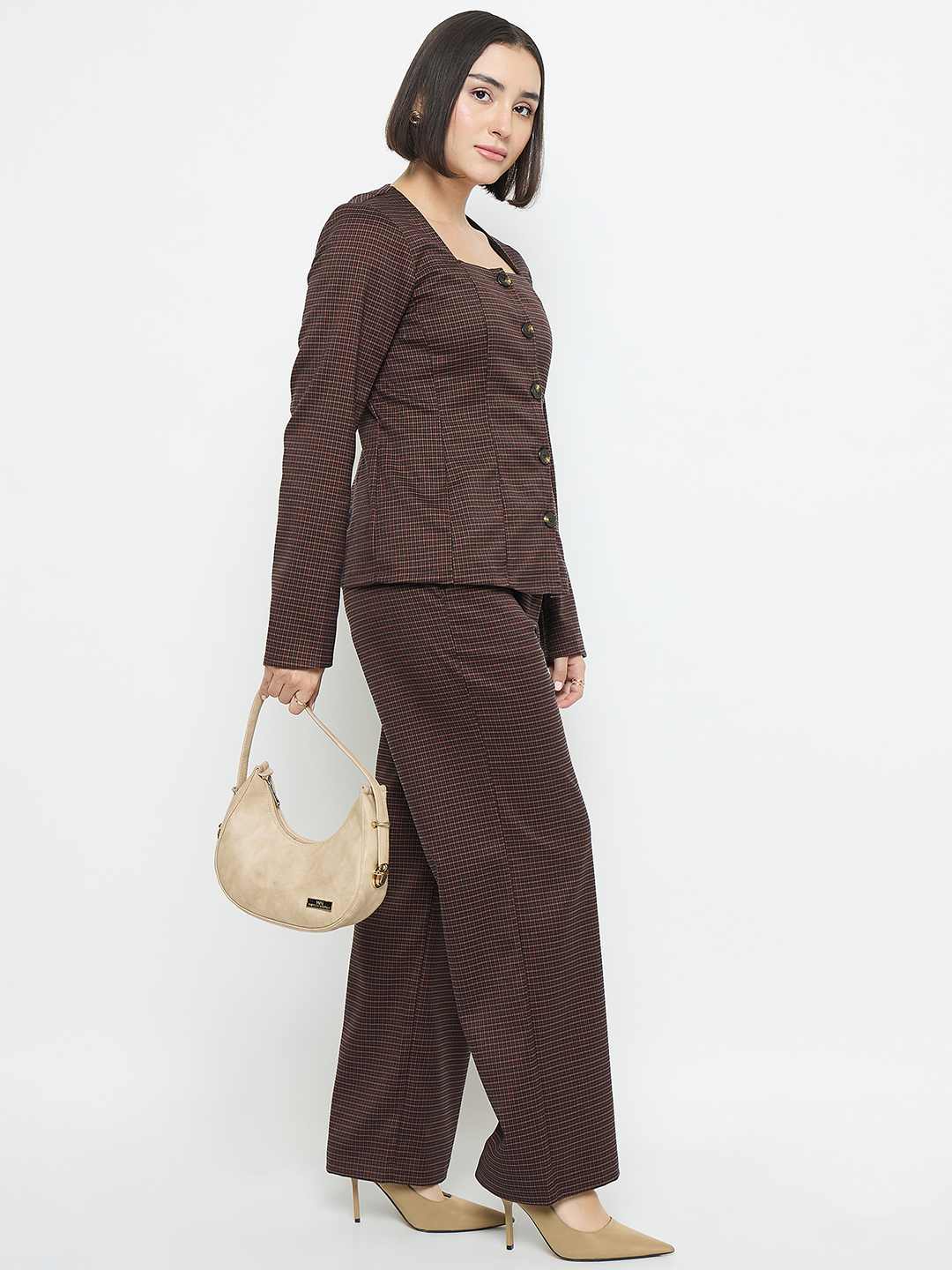 Madame Solid Brown Flared Trousers - Image 3