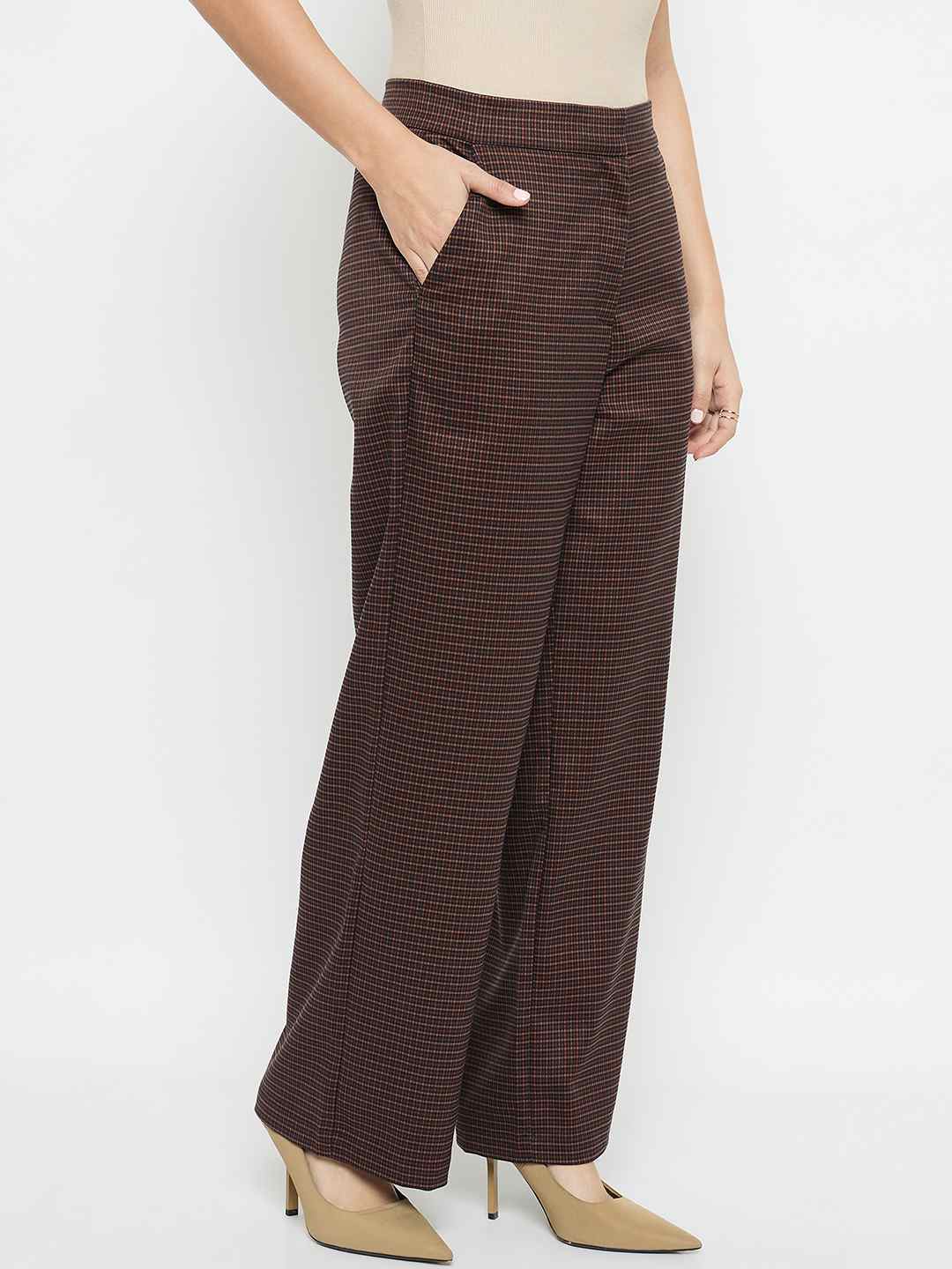 Madame Solid Brown Flared Trousers - Image 4