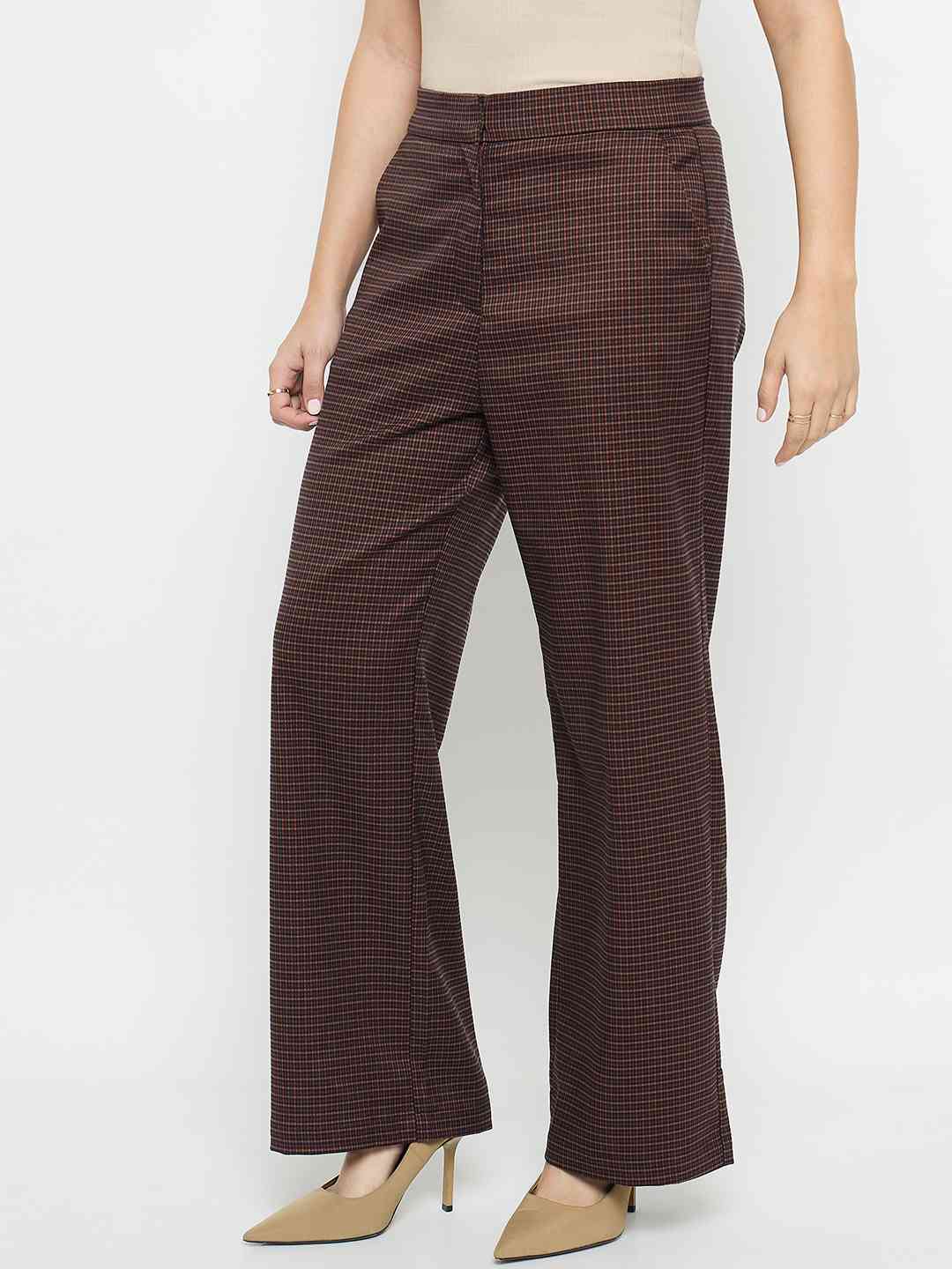 Madame Solid Brown Flared Trousers - Image 5