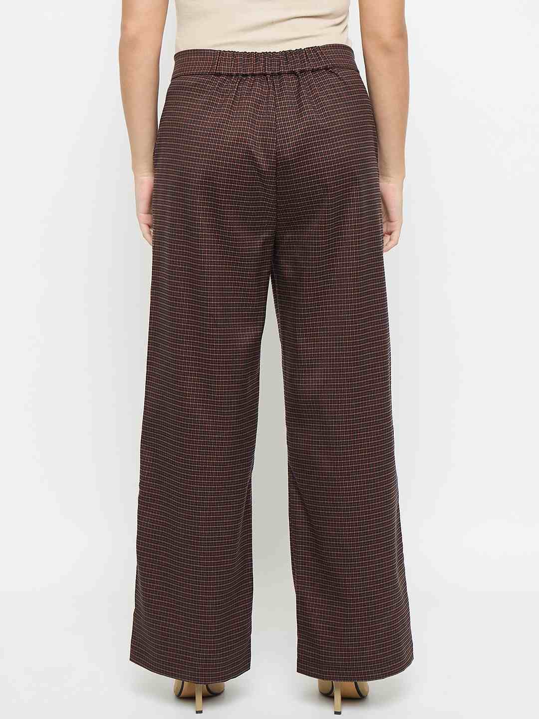 Madame Solid Brown Flared Trousers - Image 6