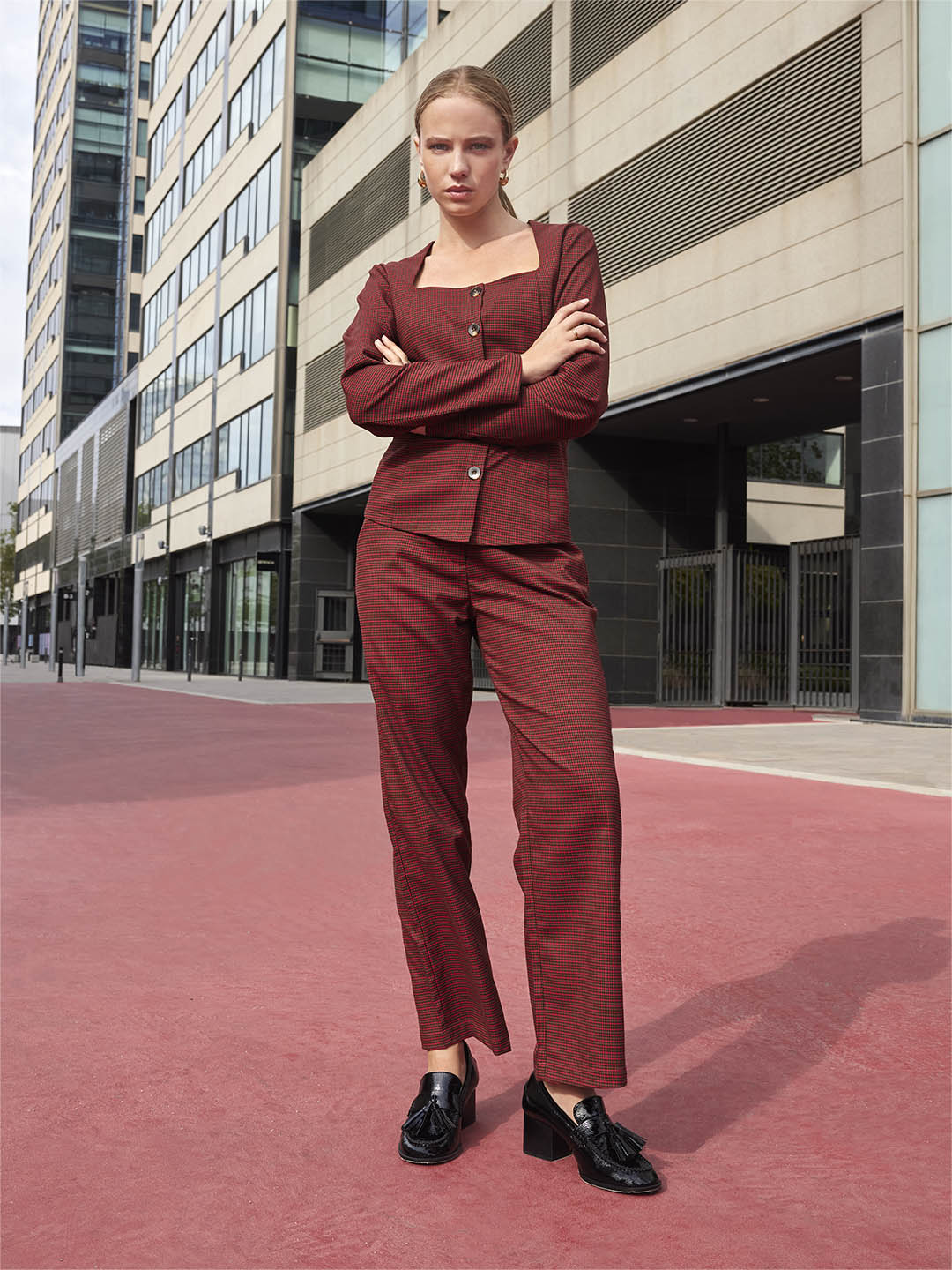 Madame Solid Red Flared Trousers