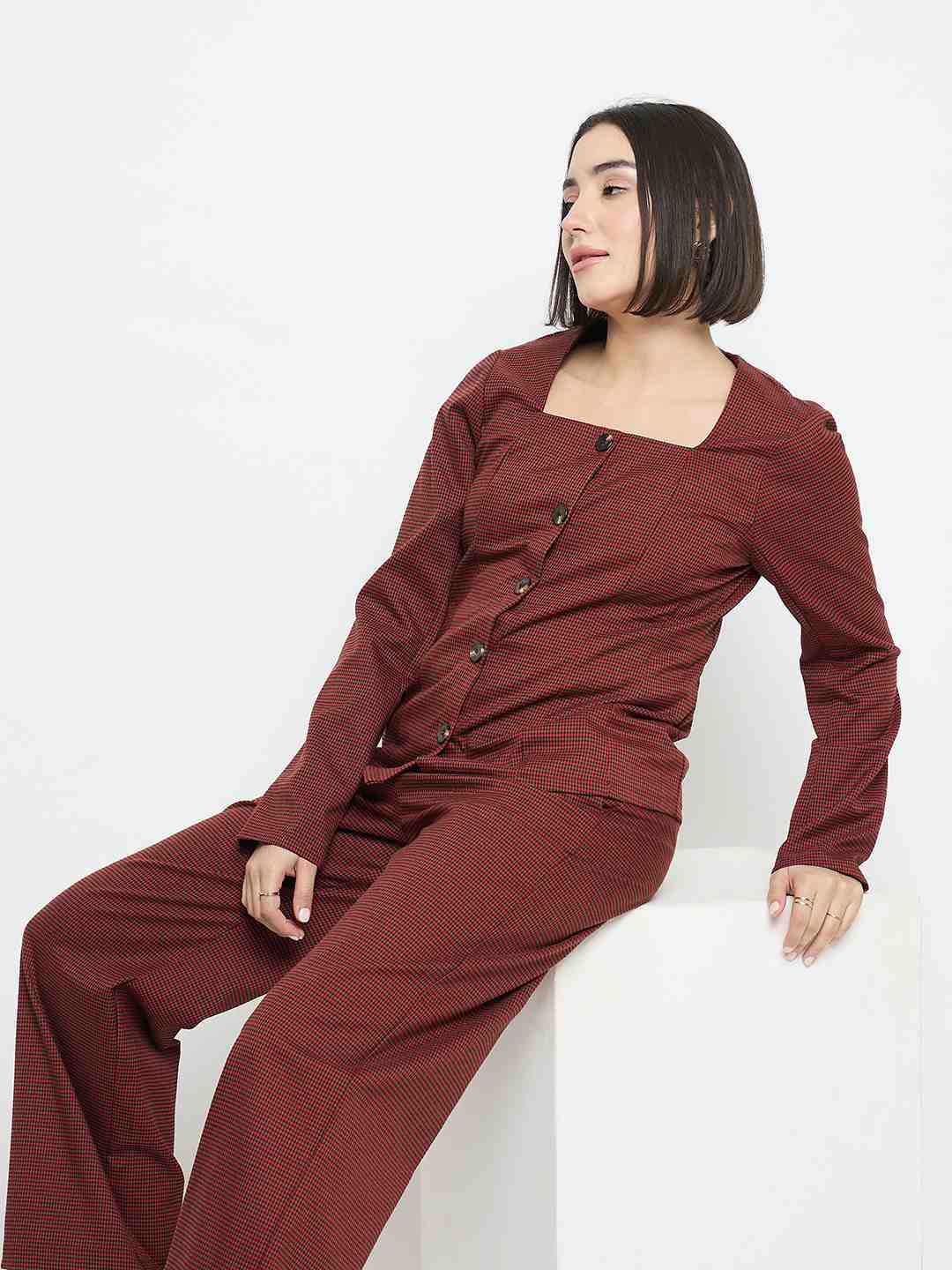 Madame Solid Red Flared Trousers - Image 3