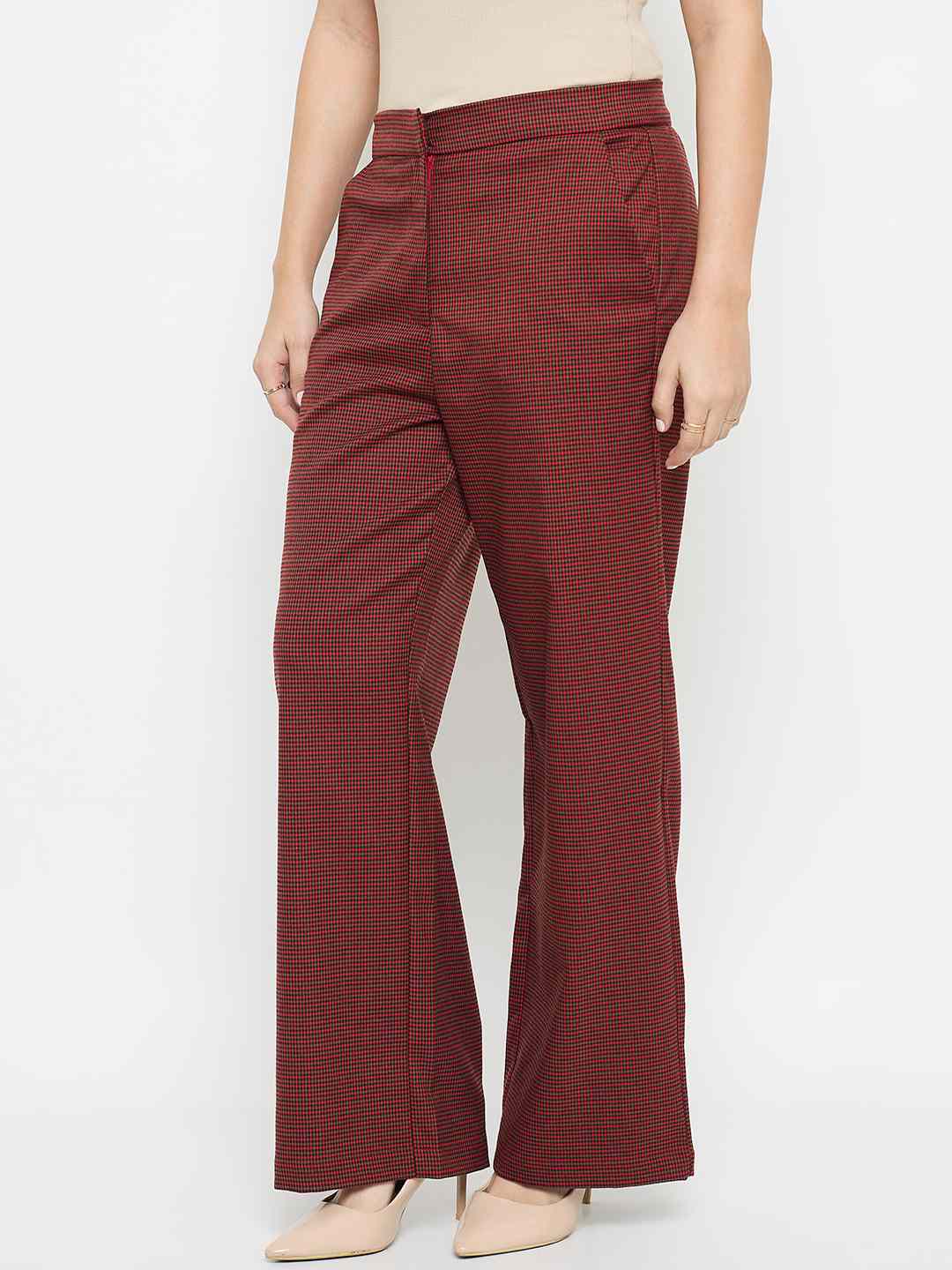 Madame Solid Red Flared Trousers - Image 6