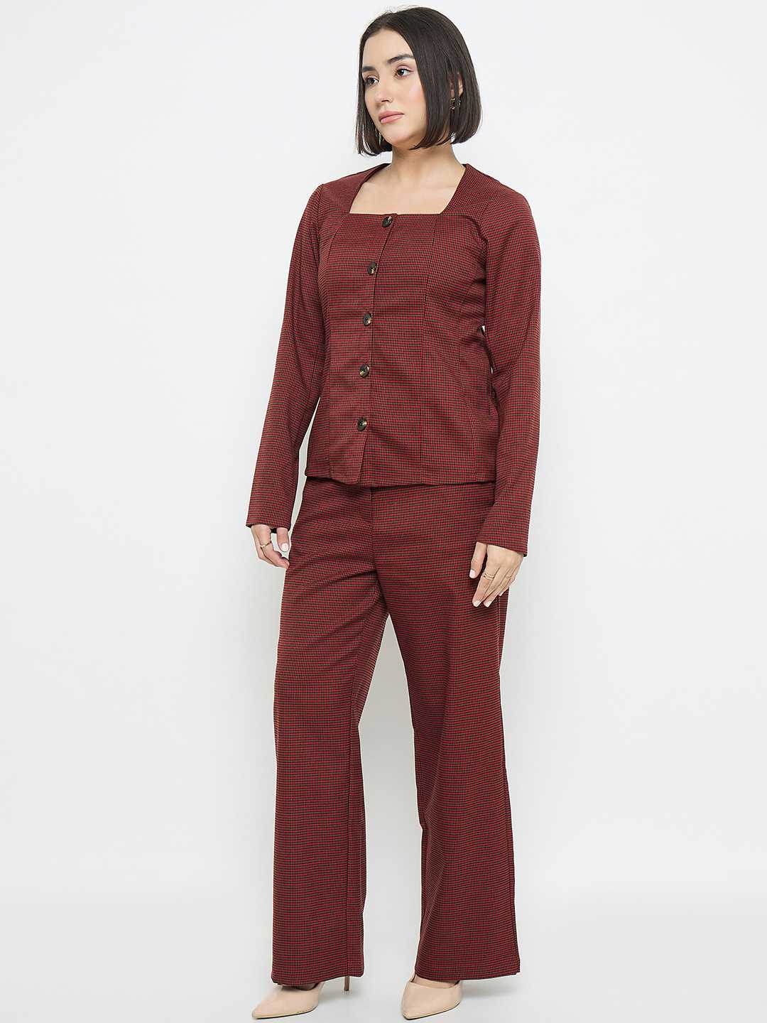 Madame Solid Button Down Red Top - Image 6