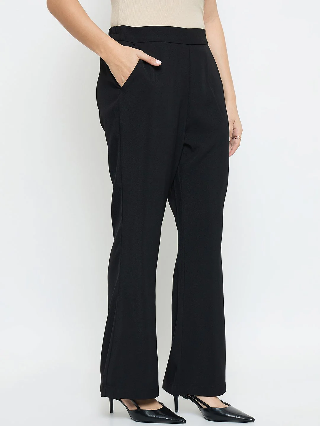 Madame Solid Straight Fit Black Trousers - Image 5
