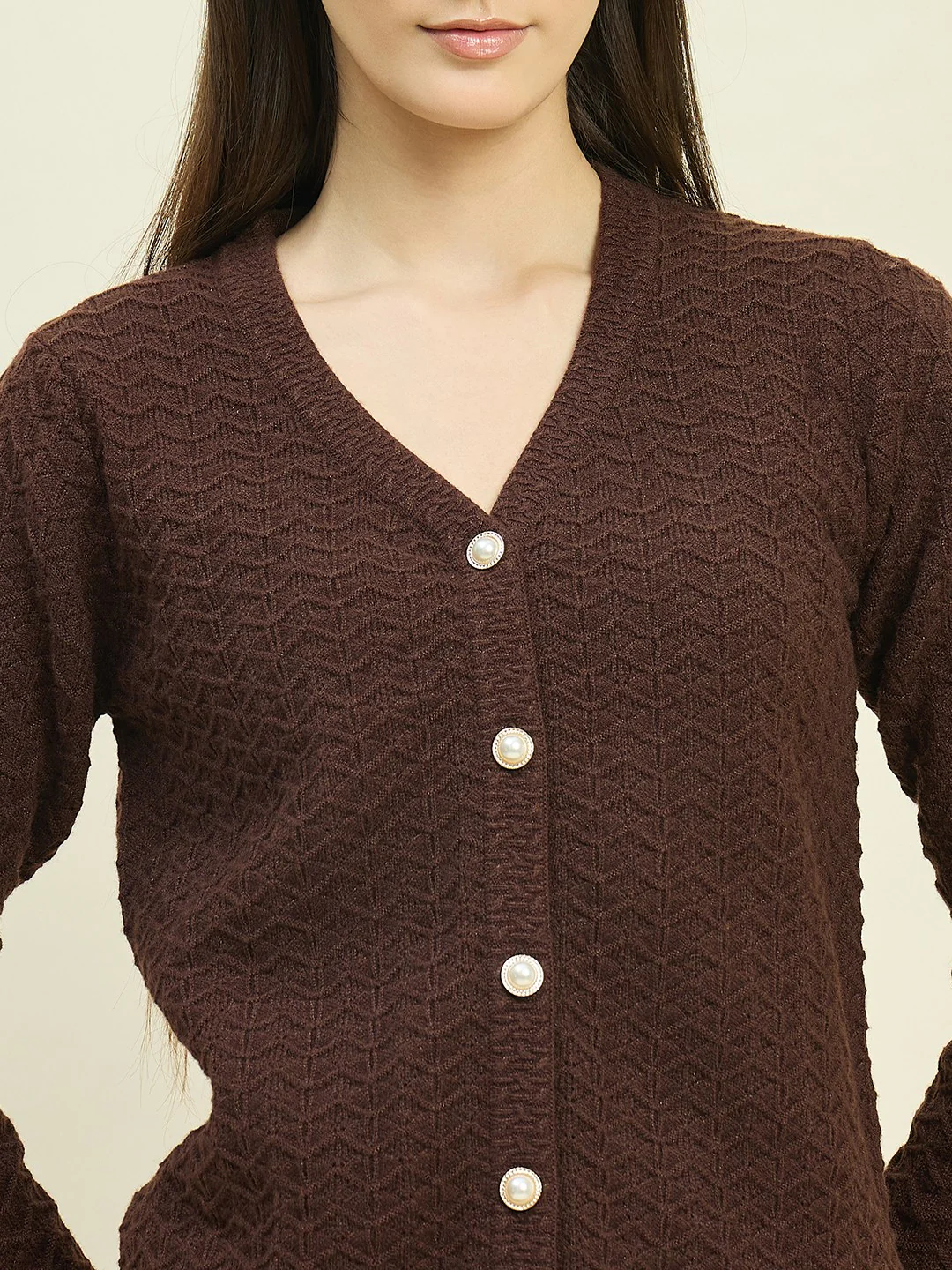 Madame Brown Rayon Blend V-Neck Cardigan - Image 7