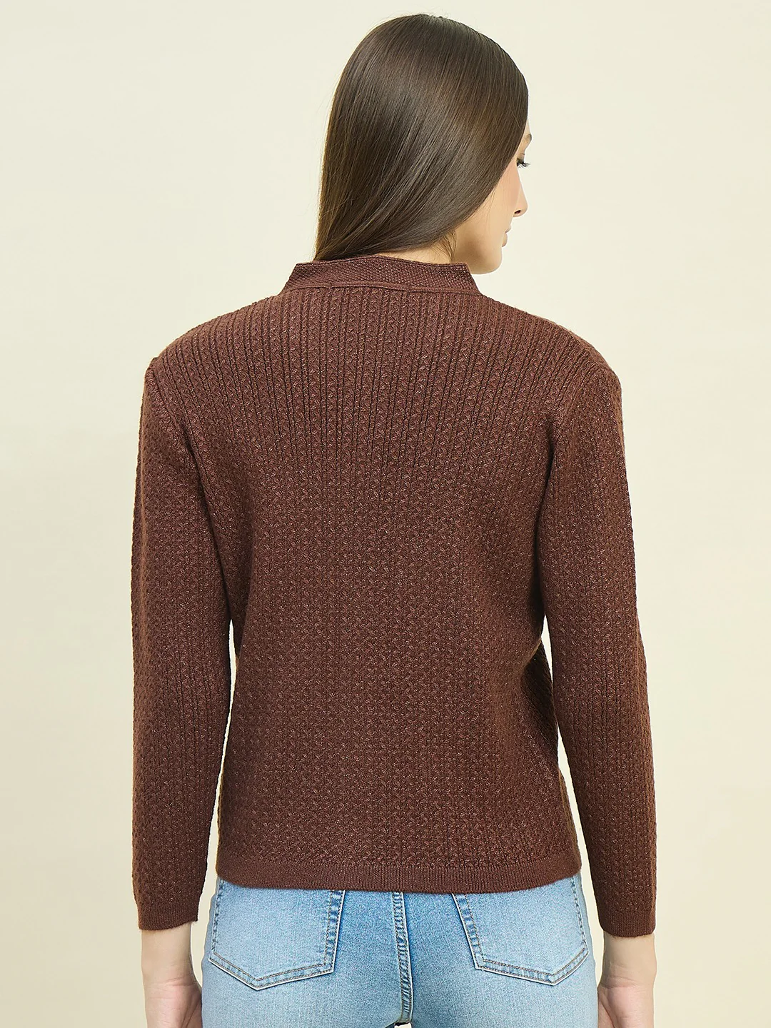 Madame Round Neck Brown Buttoned Cardigan - Image 6