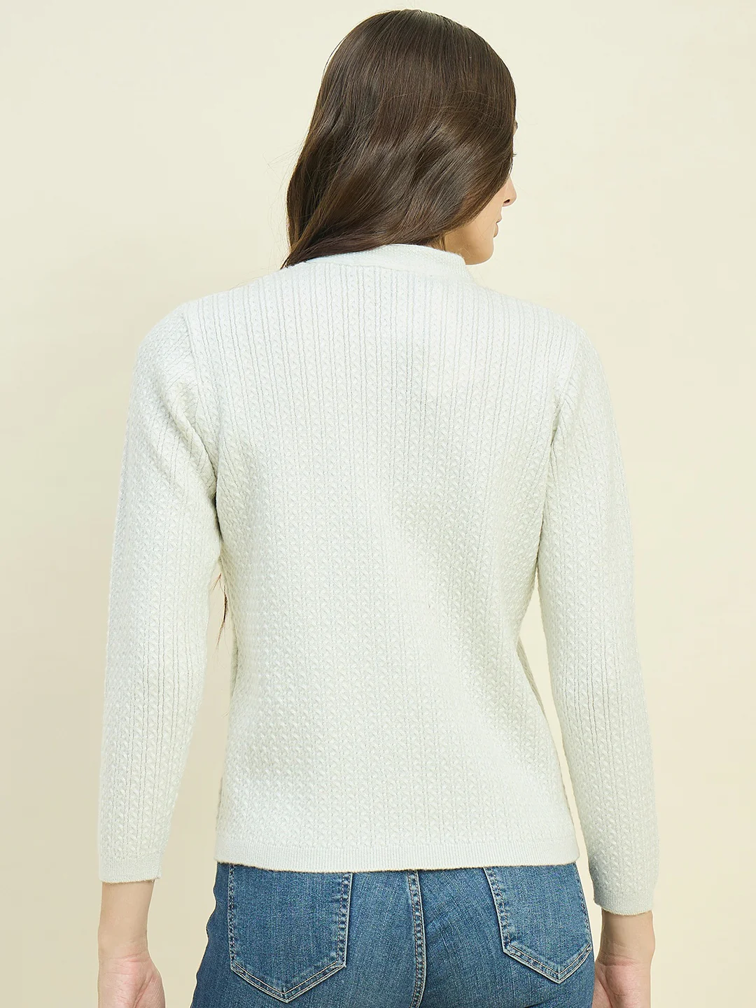 Madame Off White Round Neck Cardigan with Buttons - Image 6