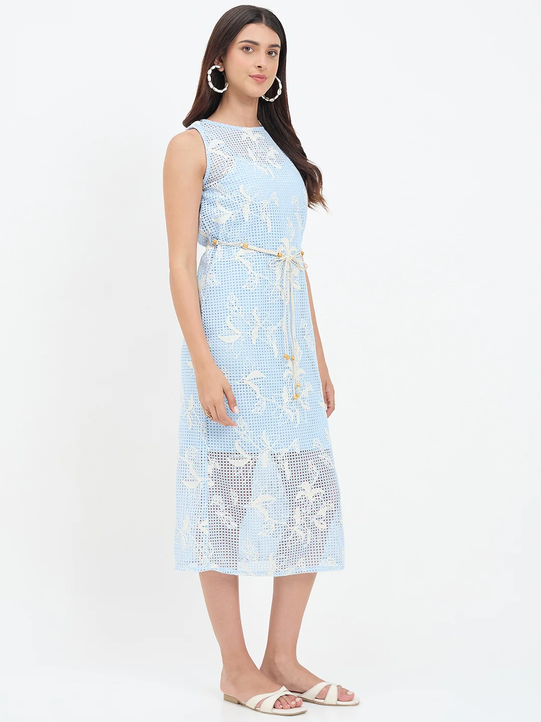 Madame Blue Floral Embroidery Crochet Dress - Image 4