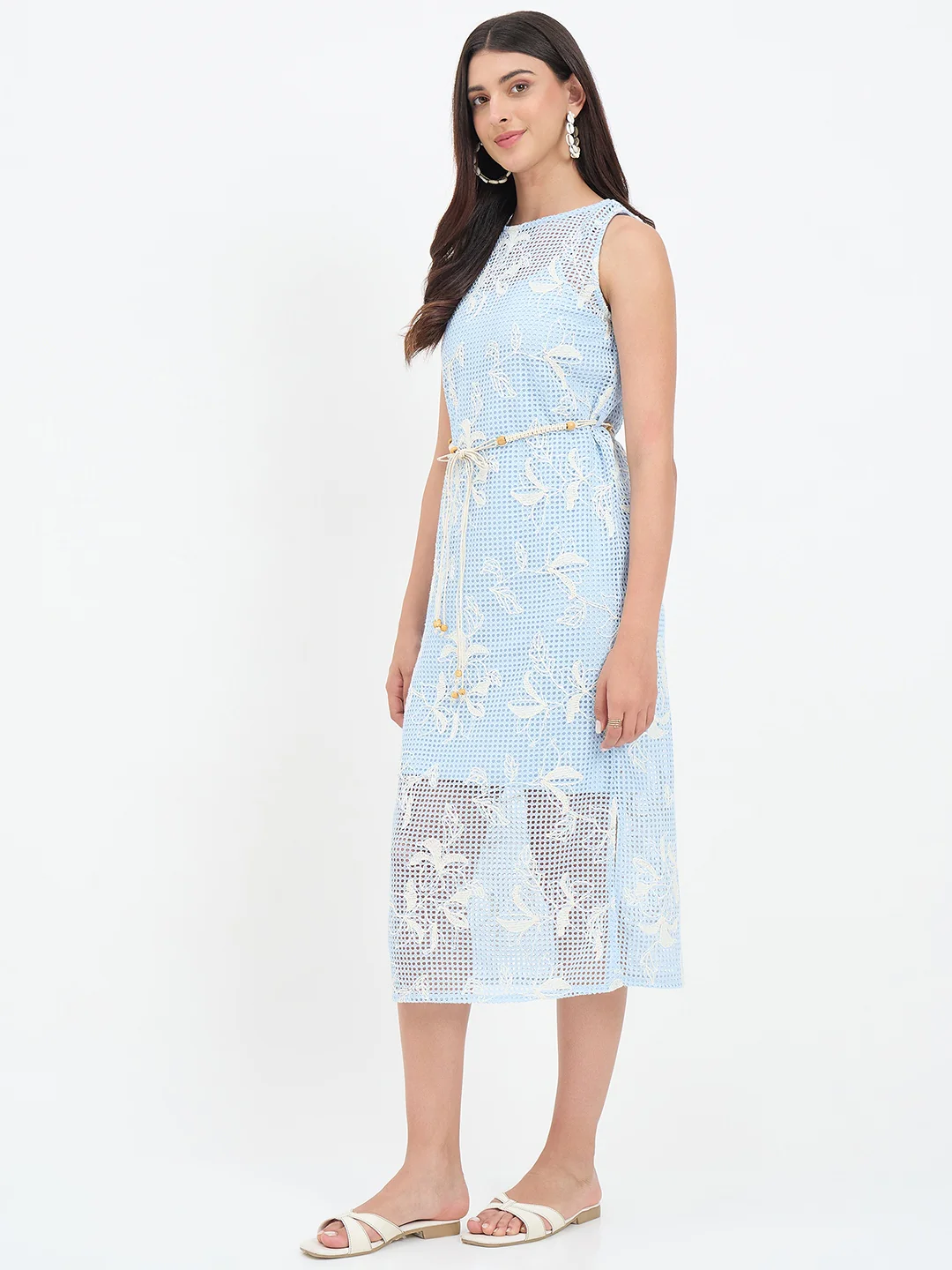 Madame Blue Floral Embroidery Crochet Dress - Image 5
