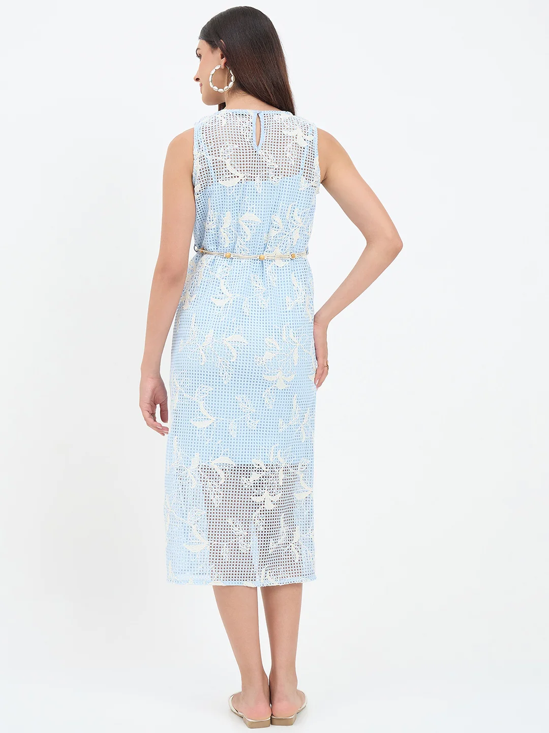 Madame Blue Floral Embroidery Crochet Dress - Image 6