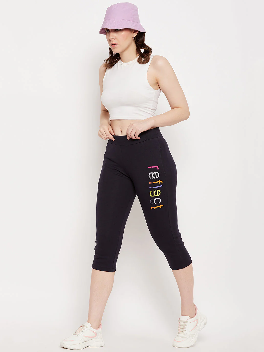 mSECRET Navy Printed Calf Length Track Pants