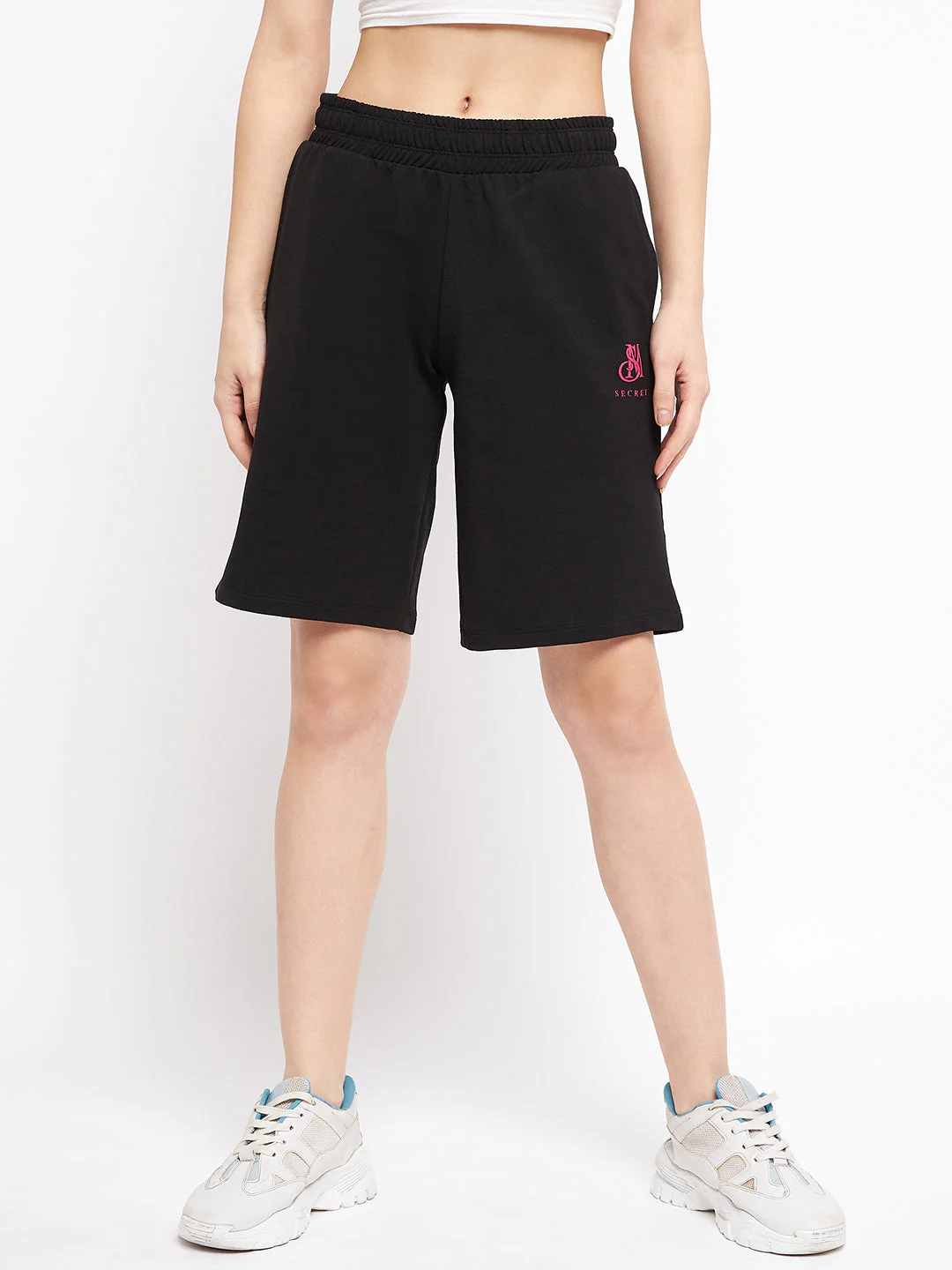 mSECRET Mid-Rise Solid Black Shorts - Image 2