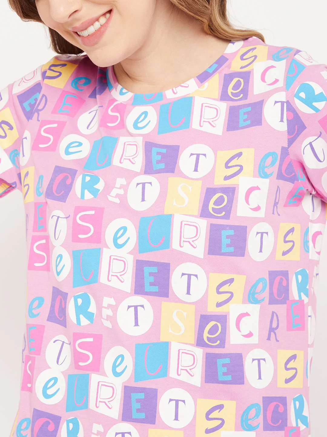 mSECRET Lavender Typography Cotton Nightsuit - Image 3
