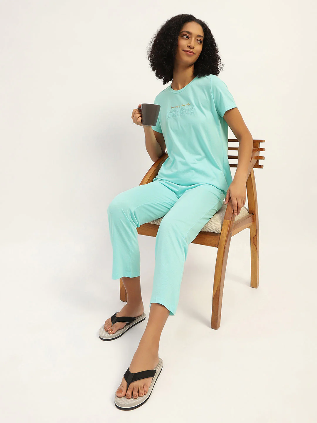 mSECRET Printed Aqua Cotton Blend Nightsuit Set