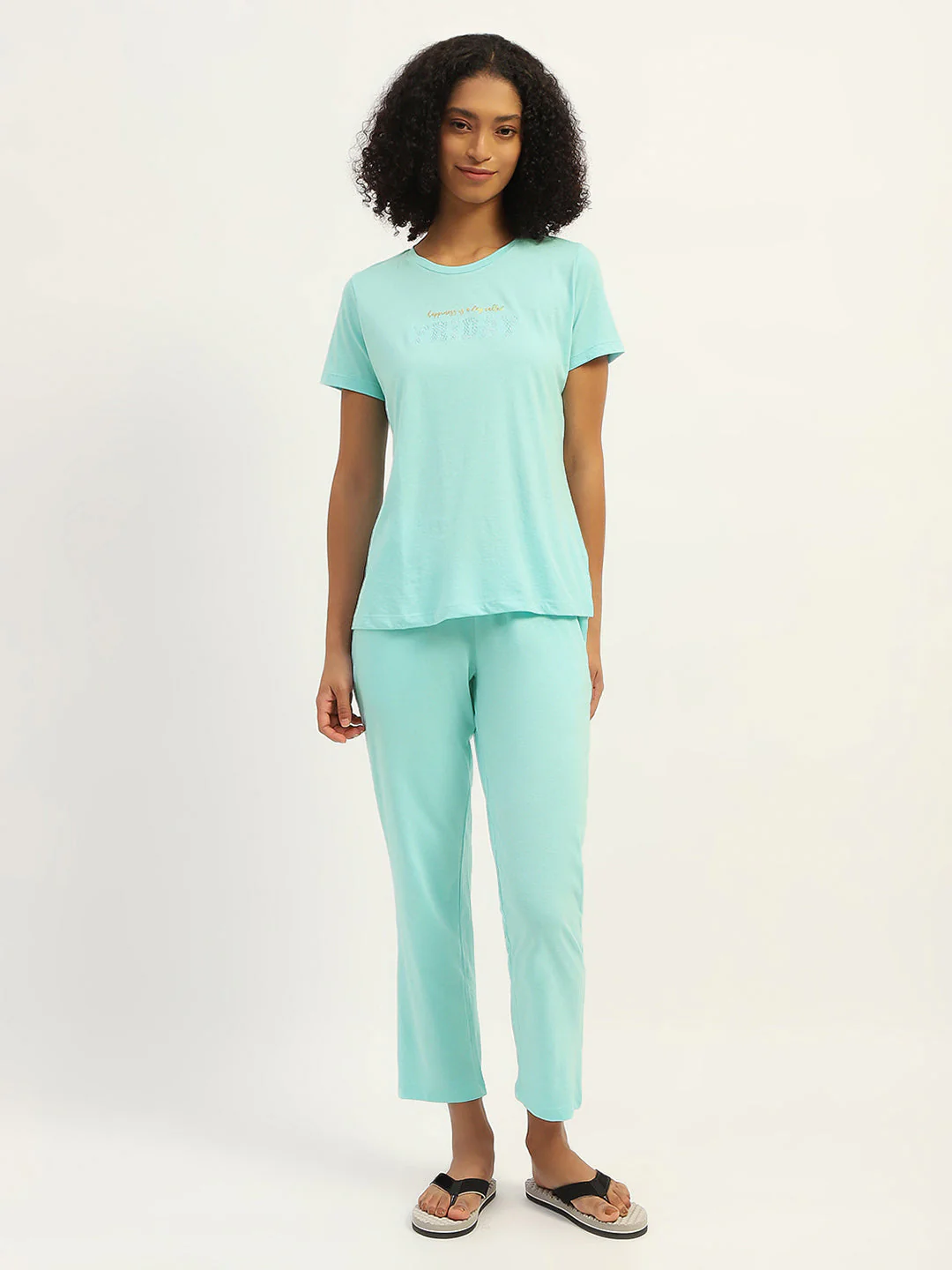 mSECRET Printed Aqua Cotton Blend Nightsuit Set - Image 3