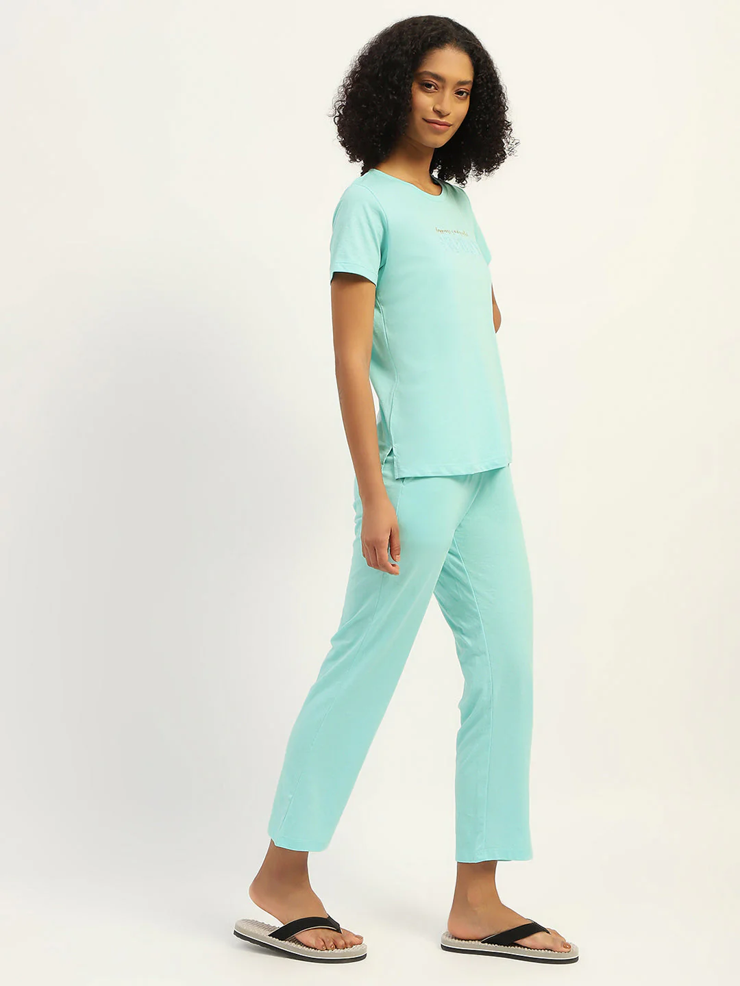 mSECRET Printed Aqua Cotton Blend Nightsuit Set - Image 4