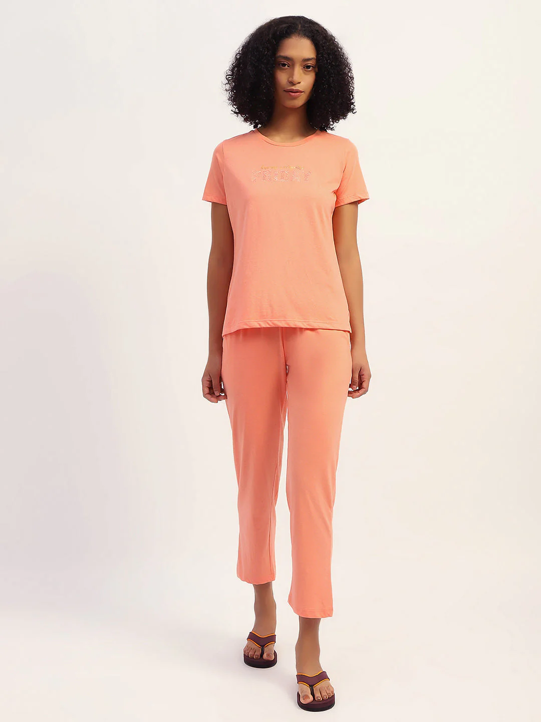 mSECRET Printed Orange Nightsuit Set - Image 3