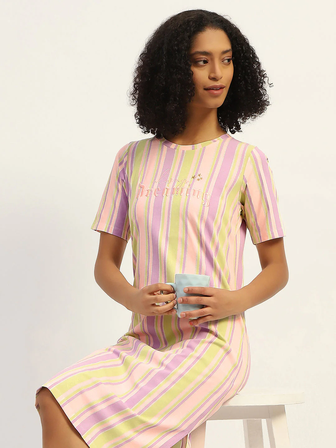 mSECRET Striped Pink Cotton Nightdress - Image 2