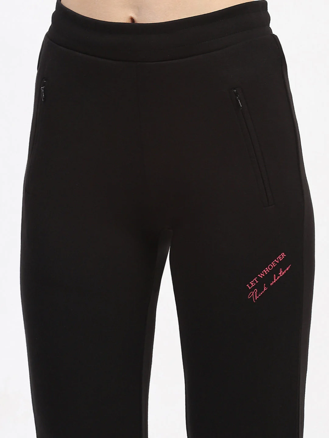 mSECRET Typography Print Zip Pockets Black Track Bottoms - Image 6