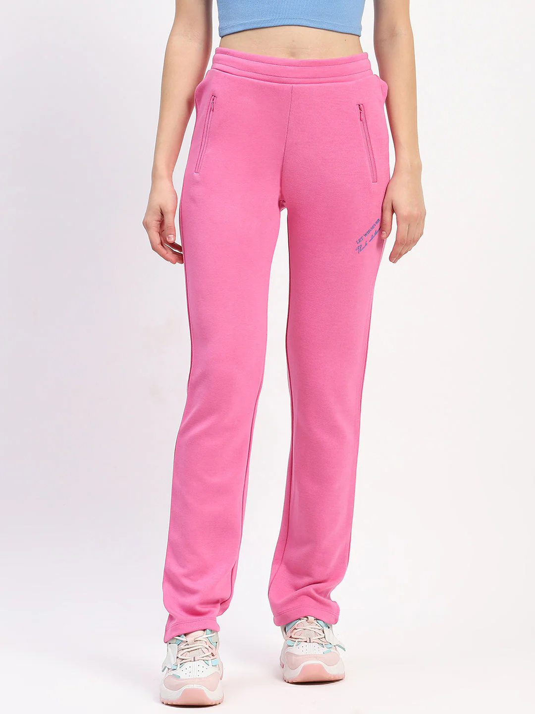 mSECRET Typography Detailing Straight leg Front Zipper Pink Track Bottoms - Image 2