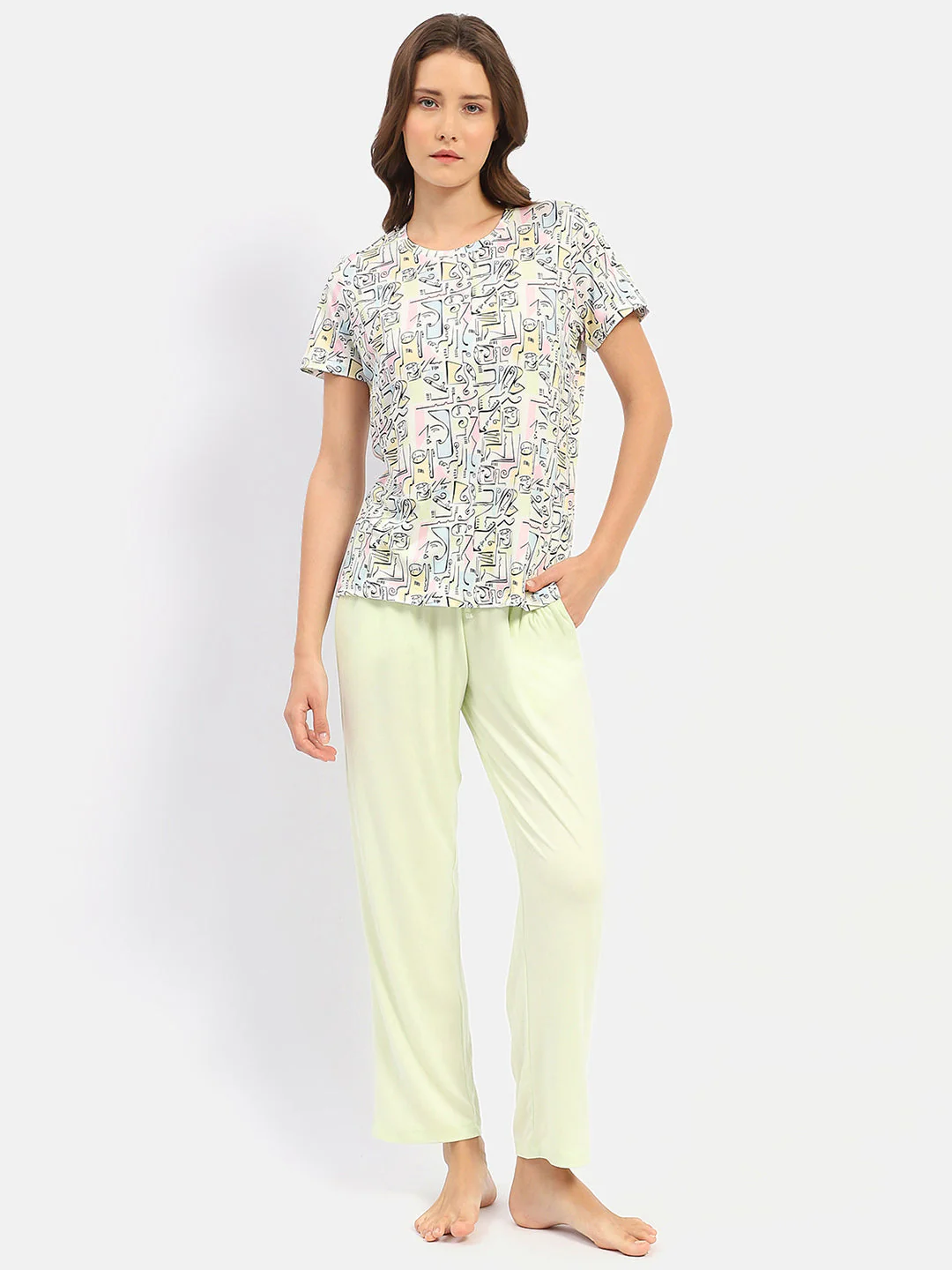 mSECRET Graphic Print Lime Green Two Piece Nightsuit - Image 3