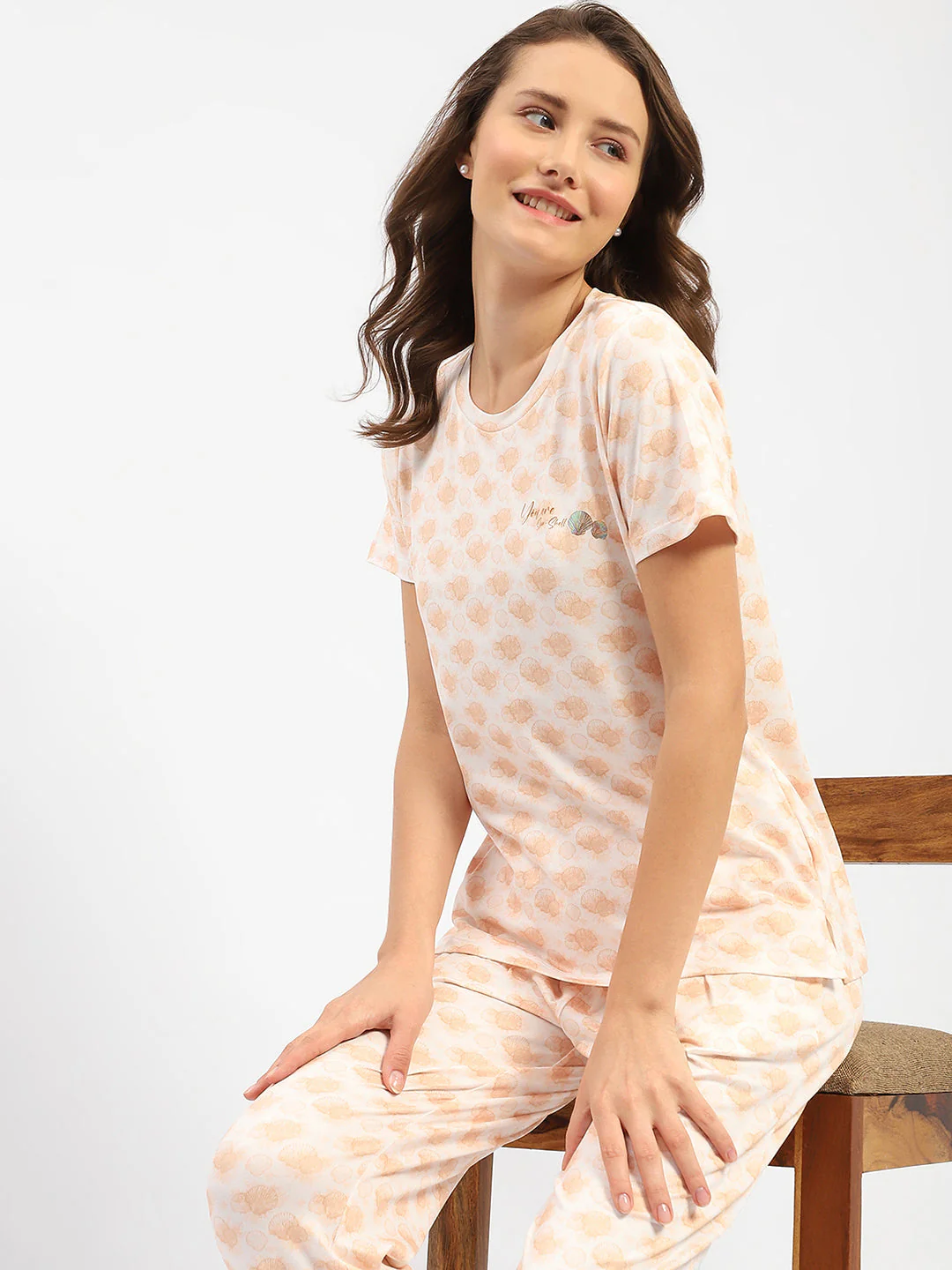 mSECRET Orange Half Sleeve Geometric Print Nightsuit Set - Image 2