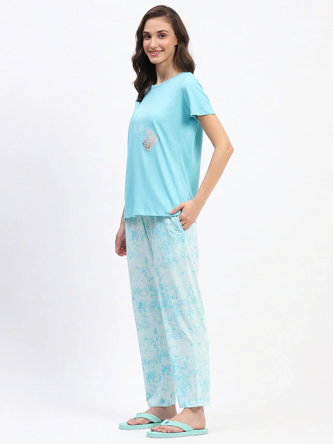 mSECRET Blue Typography Printed Night Suit Set - Image 5